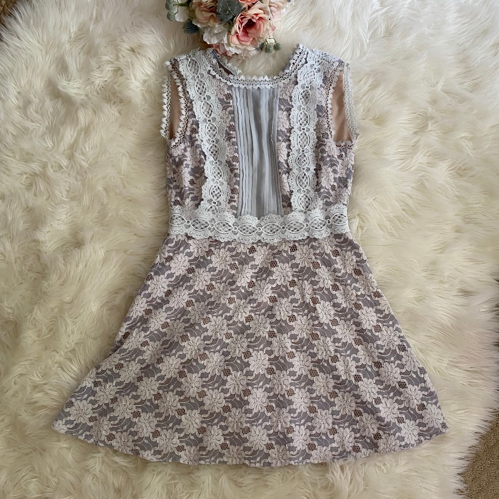 Baby Blue and White Floral Laces Dress